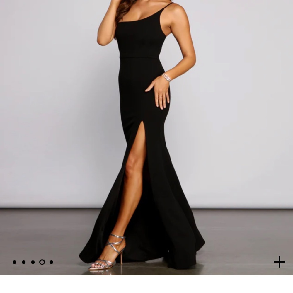 Black One Shoulder High Slit Formal Dress.